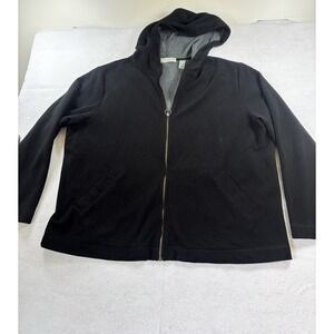 Lord & Taylor Woman Black Fleece Long Sleeve Full-Zip Hoodie Size 2X